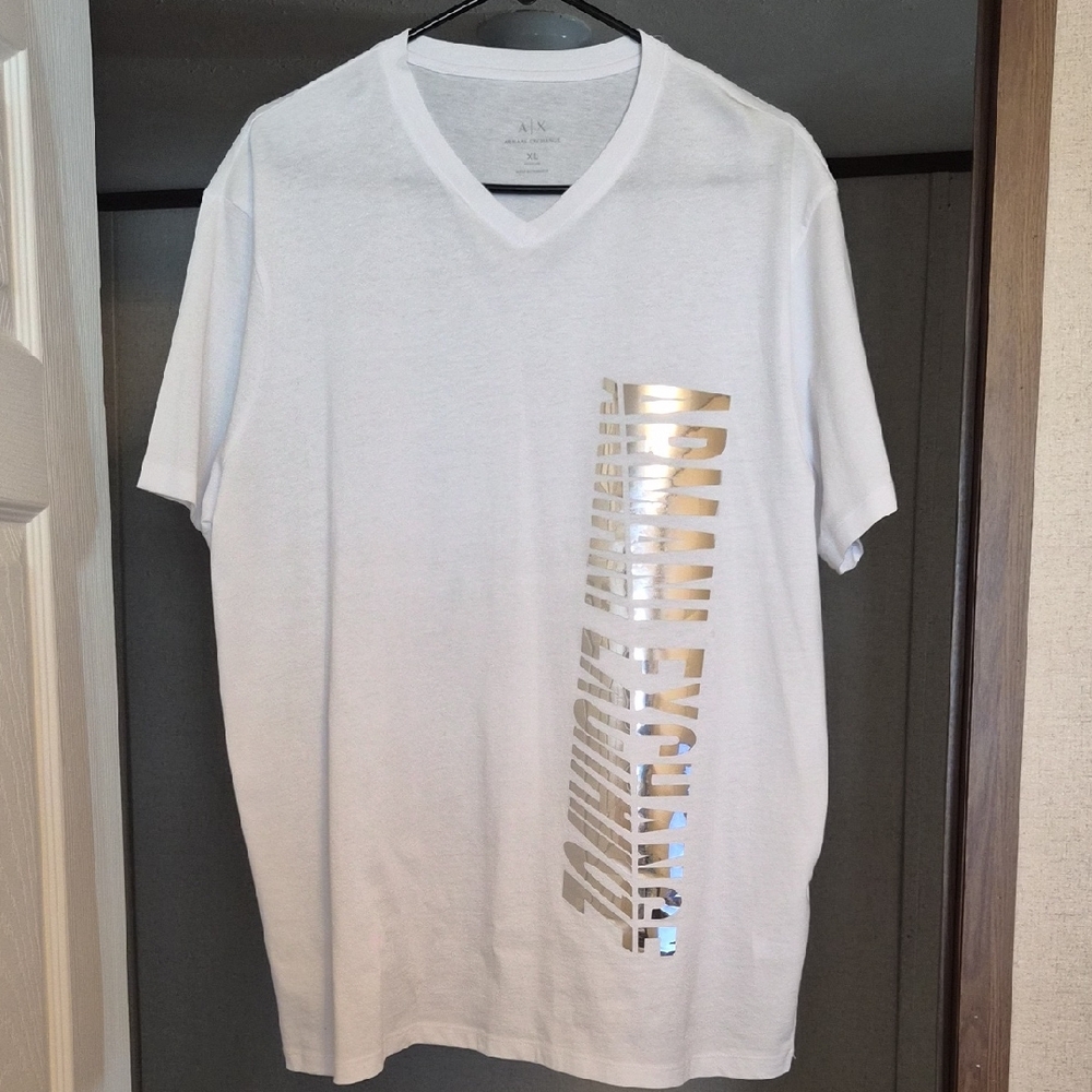 Armani Exchange White Tee with Metallic Logo